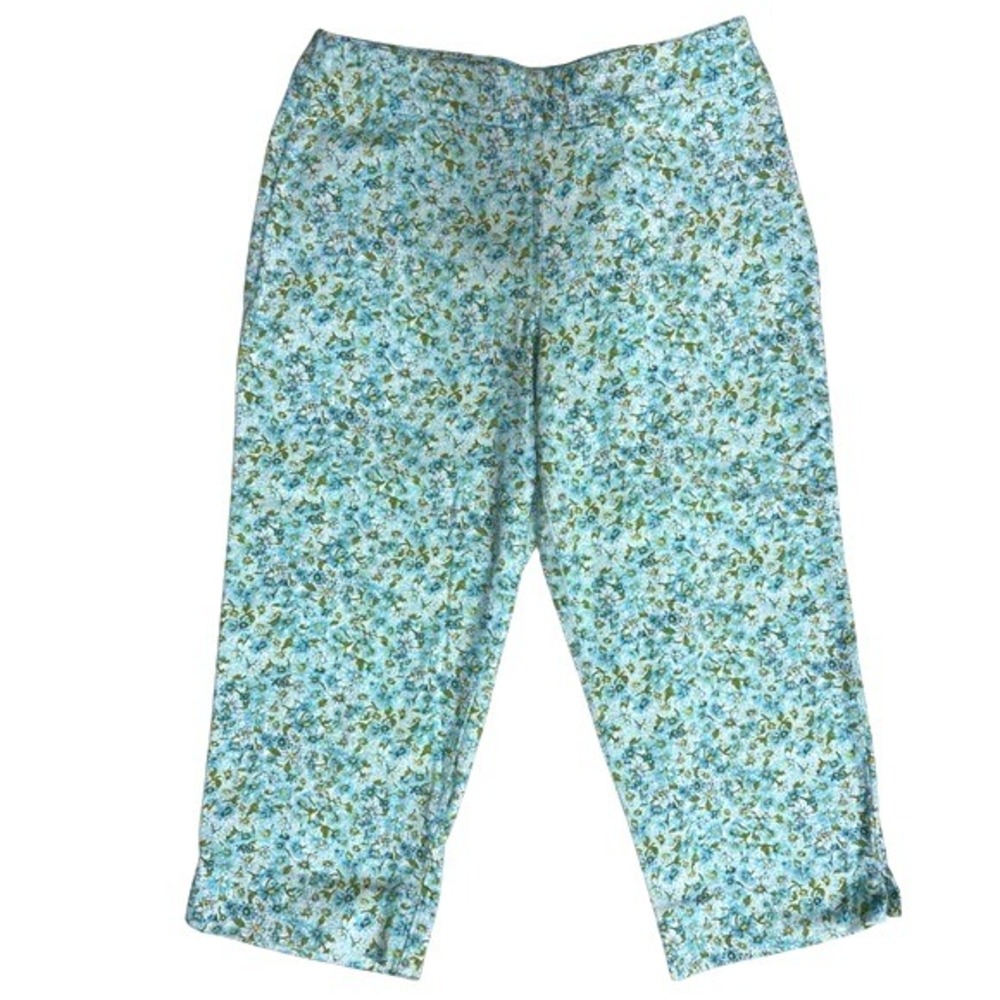 CHAUS JOSEPHINE CHAUS Blue Floral Print Side Zip Slit On Hems Cropped Pants Sz 6